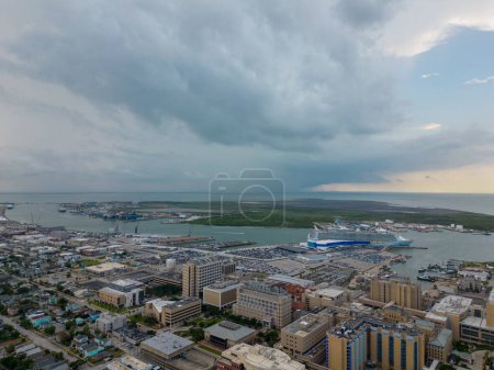 Photo for Aerial view storms over Port Galveston Texas - Royalty Free Image