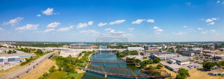 Aerial panorama Waco Texas Brazos River circa July 2023