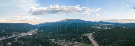 Aerial panorama mountain view from Woodland Park Colorado