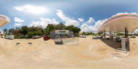 Photo for Fort Lauderdale, FL, USA - August 25, 2023: Downtown fort Lauderdale 360 equirectangular photo 7 eleven gas station - Royalty Free Image