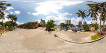 Photo for Fort Lauderdale, FL, USA - August 25, 2023: Downtown fort Lauderdale 360 equirectangular photo Las Olas Riverwalk - Royalty Free Image