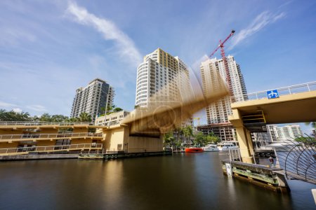 Photo for Drawbridge opening over the New River Fort Lauderdale FL - Royalty Free Image