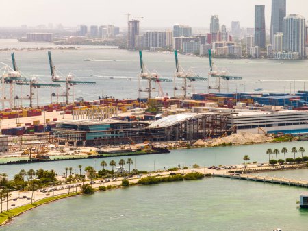 Photo for Miami Beach, FL, USA - September 3, 2023: Aerial photo MSC Cruise Line construction site stages September 2023 - Royalty Free Image