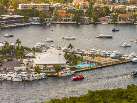 Photo for Fort Lauderdale, FL, USA - September 3, 2023: Aerial drone photo Coral Ridge Yacht Club - Royalty Free Image