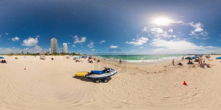 Photo for Miami Beach, FL, USA - September 3, 2023: 360 image ocean rescue waverunners on Miami Beach Labor Day Weekend - Royalty Free Image