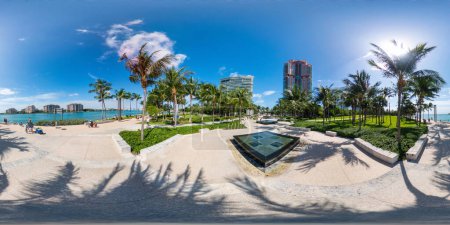 Photo for Miami Beach, FL, USA - September 3, 2023: Fountains at South Pointe Park Miami South Beach - Royalty Free Image