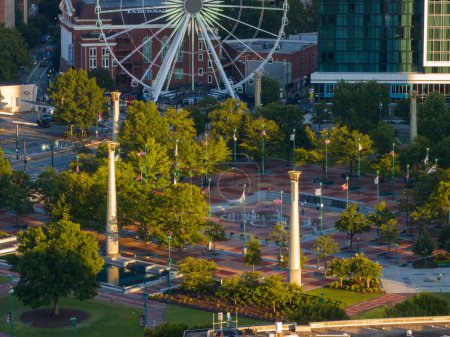 Photo for Atlanta, GA, USA - September 9, 2023: Aerial photo Centennial Olympic Park Fountain of Rings Atlanta GA Summer 2023 - Royalty Free Image