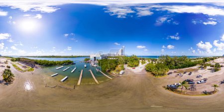 Photo for Aerial drone 360 equirectangular panorama Miami Beach Haulover Marina flood - Royalty Free Image