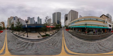 Photo for Miami, FL, USA - October 6, 2023: 360 equirectangular photo Shops on Flagler Street Downtown Miami - Royalty Free Image