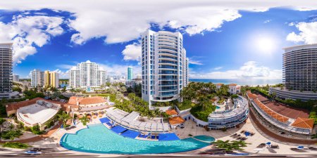 Photo for Miami Beach, FL, USA - October 6, 2023: Aerial 360 equirectangular vr photo of The Bath Club Miami Beach - Royalty Free Image