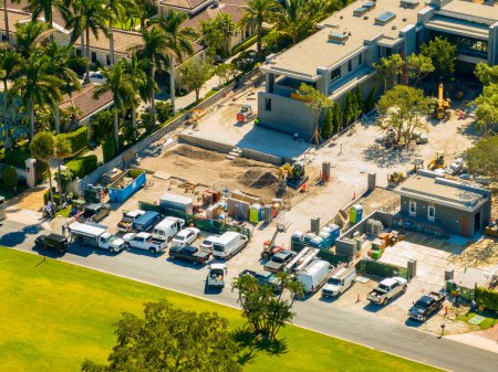 Photo for Miami Beach, FL, USA - October 17, 2023: Aeiral drone photo Tom Brady mansion under construction in Miami Beach - Royalty Free Image