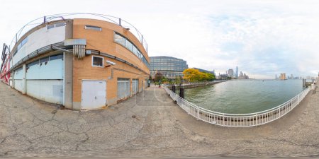 Photo for New York, NY, USA - October 27, 2023: Industrial docks on the Hudson River Manhattan New York. 360 vr equirectangular  photo - Royalty Free Image