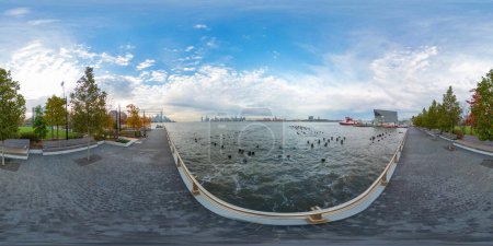 Photo for New York, NY, USA - October 27, 2023: Remains of old dock pier in New York Gansevoort Peninsula. 360 vr equirectangular photo - Royalty Free Image