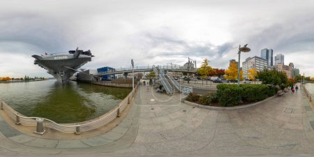 Photo for New York, NY, USA - October 27, 2023: Entrance to the Intrepid Museum New York. 360 VR equirectangular photo - Royalty Free Image