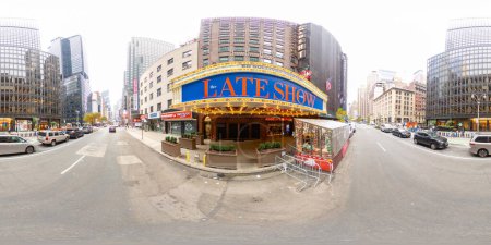 Photo for New York, NY, USA - October 27, 2023: The Late Show Building in New York Broadway. 360 VR equirectangular photo - Royalty Free Image