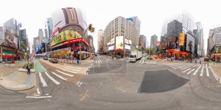 Photo for New York, NY, USA - October 27, 2023: Street scene NYC 2023 Times Square tourism. 360 VR equirectangular photo - Royalty Free Image