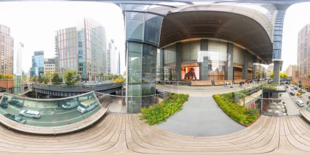 Photo for New York, NY, USA - October 27, 2023: Highline New York a public pedestrian only walkway and garden 30 feet above the street. 360 VR equirectangular photo - Royalty Free Image