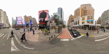 Photo for New York, NY, USA - October 27, 2023: Entrance to the New York subway at West 34th Street and Fashion Avenue. 360 panorama VR equirectangular photo - Royalty Free Image