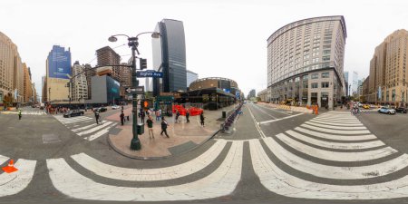 Photo for New York, NY, USA - October 27, 2023: New York 360 panorama 8th Avenue intersection.  360 VR equirectangular photo - Royalty Free Image