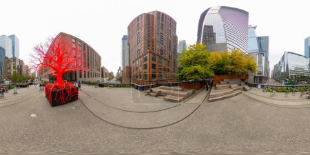 Photo for New York, NY, USA - October 27, 2023: Highline New York a public pedestrian only walkway and garden 30 feet above the street. 360 VR equirectangular photo - Royalty Free Image
