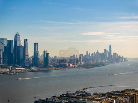 Photo for Aerial photo New York City October 2023. View of skyscrapers along the Hudson River - Royalty Free Image
