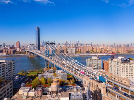 Photo for Aerial view of manhattan bridge with brooklyn bridge in new york city - Royalty Free Image