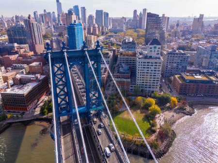 Photo for Aerial view of brooklyn bridge in new york, usa. - Royalty Free Image
