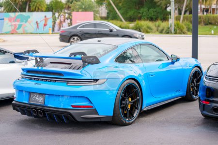 Photo for Miami, FL, USA - January 25, 2024: Stock photo blue Porsche GT# 2024 - Royalty Free Image