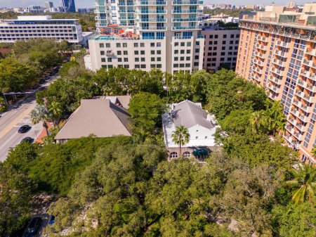 Photo for Miami, FL, USA - January 30, 2024: Aerial photo Coconut Grove Womans Club and Library - Royalty Free Image