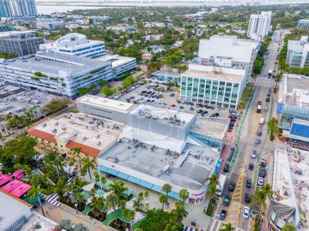 Photo for Miami Beach, FL, USA - March 15, 2024: Aerial photo Miami Beach Lincoln Road art deco district - Royalty Free Image
