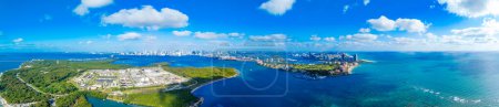Wide angle panorama Miami FL seen from Virginia Key Beach 2024