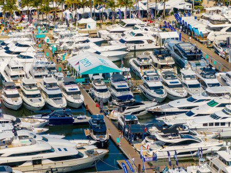 Photo for West Palm Beach, FL, USA - March 24, 2024: Aerial drone photo Palm Beach International Boat Show - Royalty Free Image