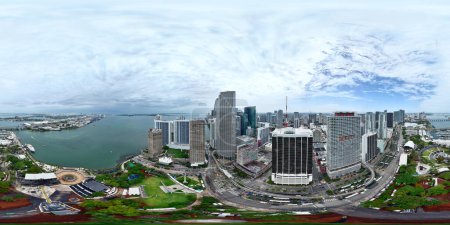 Photo for Miami, FL, USA - March 23, 2024: Aerial drone 360 equirectangular panorama Ultra Music Festival Miami 2024 - Royalty Free Image