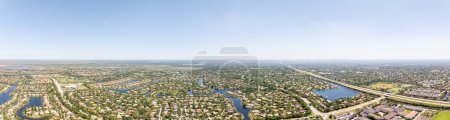 Aerial panorama Parkland Florida upscale residential neighborhoods