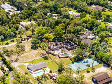 Photo for Parkland, FL, USA - April 5, 2024: Aerial photo of aftermath of 5400 Godfrey Road home burned down from fire - Royalty Free Image
