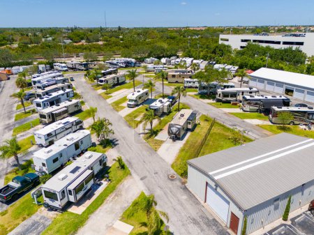 Photo for Delray Beach, FL, USA - April 11, 2024: Aerial photo Del Raton RV Park and Trailer Sales - Royalty Free Image