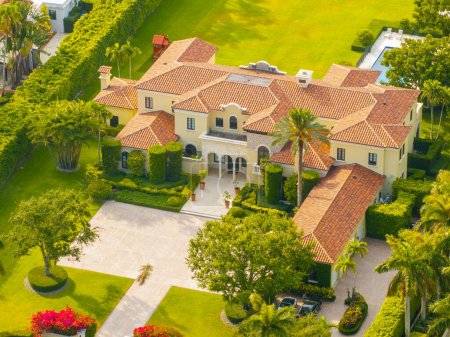 Photo for Miami Beach, FL, USA - May 17, 2024: Closeup aerial photo Jeff Bezos home on Indian Creek Miami Beach 2024 - Royalty Free Image