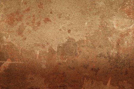Photo for Very old Sienna color grunge clay wall, plaster textured background, distressed Tuscan yellow wall with streaks of rust - Royalty Free Image