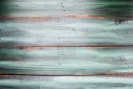 Photo for Table top view of bright green and wood wooden tone texture background. Image shot from overhead view. - Royalty Free Image