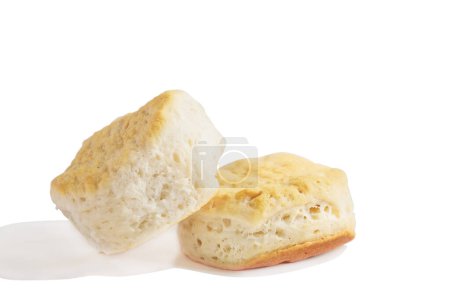 Photo for Isolated baked buttermilk southern biscuit or scones over white background. Clipping path included. Front view. - Royalty Free Image