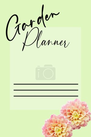 Photo for Pretty cover page for a garden planner journal with painterly dahlia flowers and lines for name and date. - Royalty Free Image