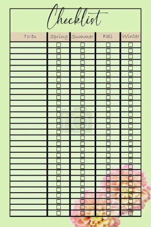 Photo for Pretty checklist page for a garden planner journal with painterly dahlia flowers and boxes to check off accomplished task. - Royalty Free Image