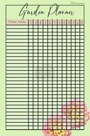 Photo for Pretty garden planner journal page to organize plants listed with months of the year. - Royalty Free Image