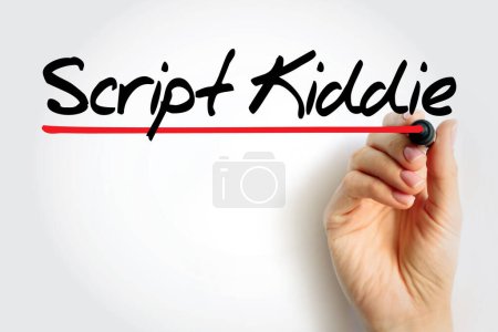 Foto de Script Kiddie is someone that uses existing software to hack computer systems belonging to others, text concept for presentations and reports - Imagen libre de derechos