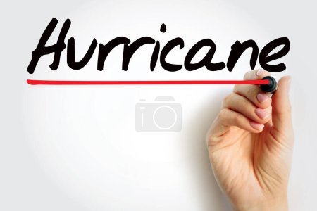 Téléchargez les photos : Hurricane is a tropical storm with winds that have reached a constant speed of 74 miles per hour or more, text concept background - en image libre de droit