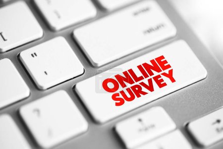 Photo for Online Survey - structured questionnaire that your target audience completes over the internet, text concept button on keyboard - Royalty Free Image