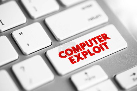 Téléchargez les photos : Computer Exploit est un type de malware qui tire parti des vulnérabilités, que les cybercriminels utilisent pour obtenir un accès illicite à un système, bouton de concept de texte sur le clavier - en image libre de droit
