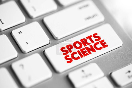 Foto de Sports Science es una disciplina que estudia cómo funciona el cuerpo humano sano durante el ejercicio, botón de concepto de texto en el teclado - Imagen libre de derechos