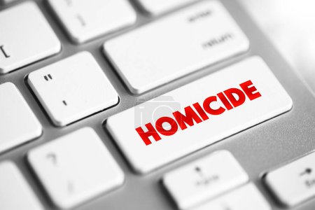 Téléchargez les photos : Homicide se produit quand une personne tue une autre personne, bouton de concept de texte sur le clavier - en image libre de droit