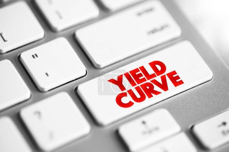 Rield Curve es una línea que traza rendimientos de bonos con igual calidad crediticia pero diferentes fechas de vencimiento, botón de concepto de texto en el teclado